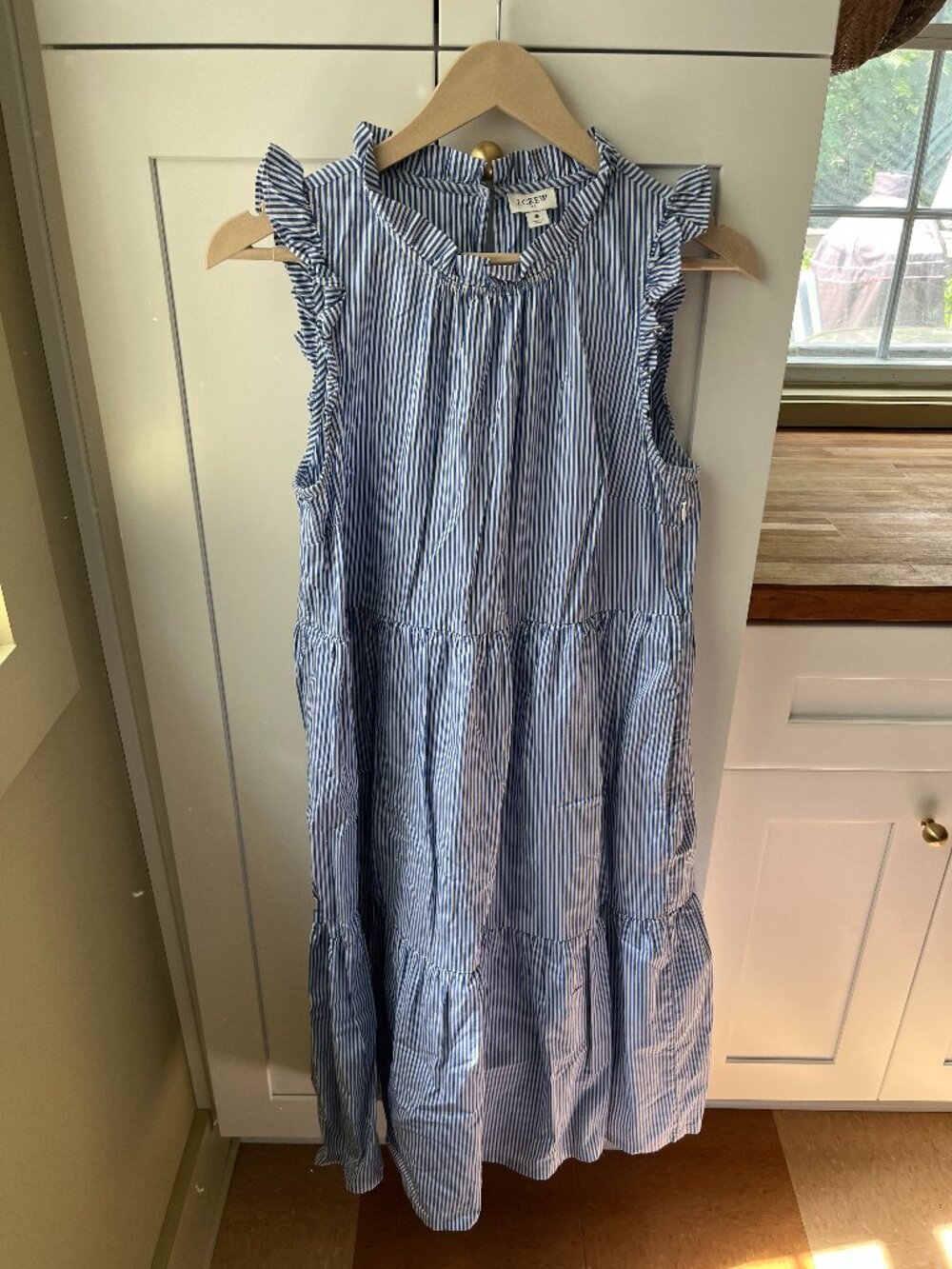 J.Crew Blue & White Striped Ruffle Dress – Size 8
